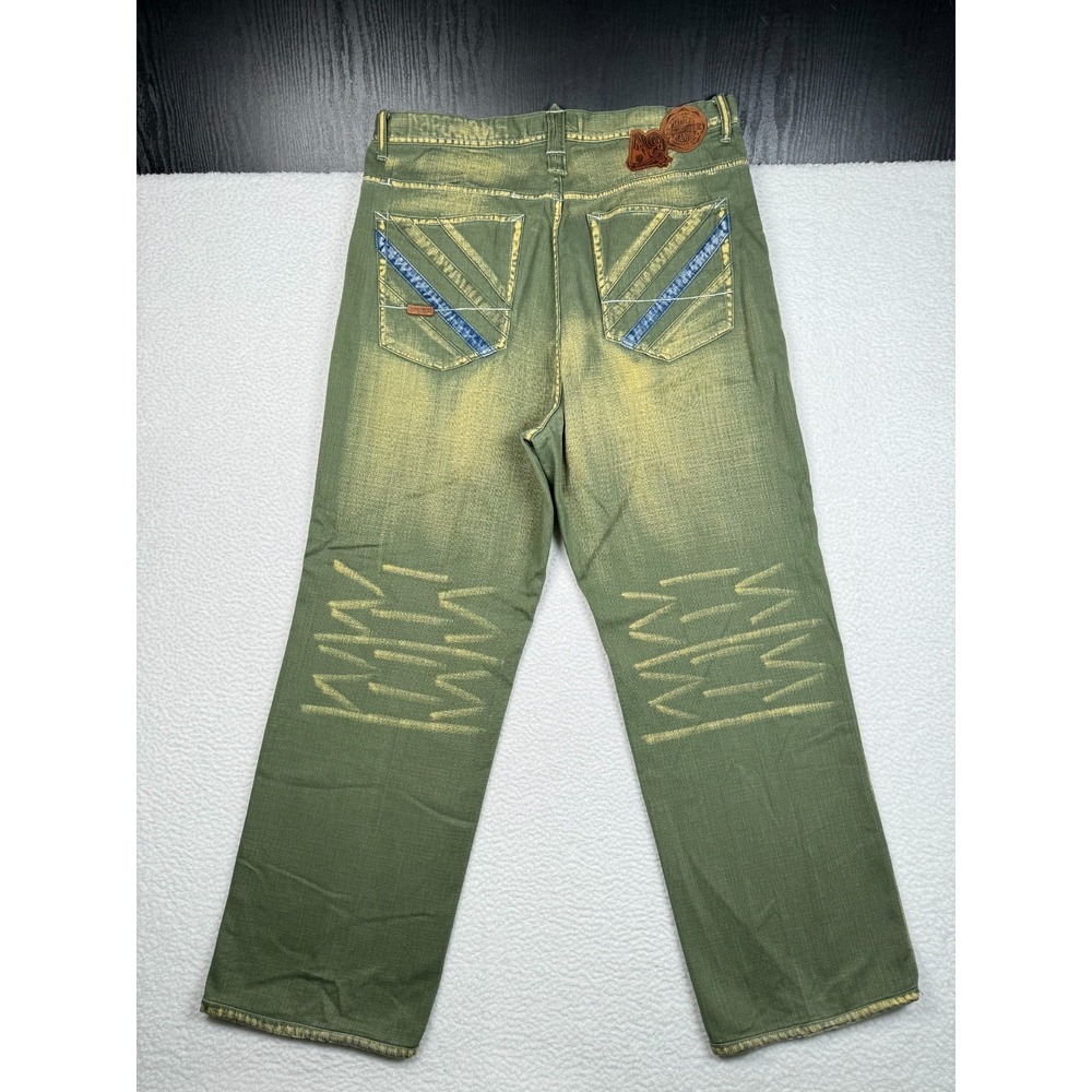 + Vtg Akademiks Jeans Mens 38 Fits 37x31.5 Green Denim Baggy Wide Leg Y2K